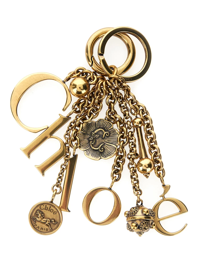 Gold-Colored Keychain with Chain Details and Letter Pendant in Brass Woman