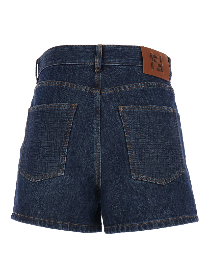 Blue Shorts with Logo Patch on the Rear in Denim Woman