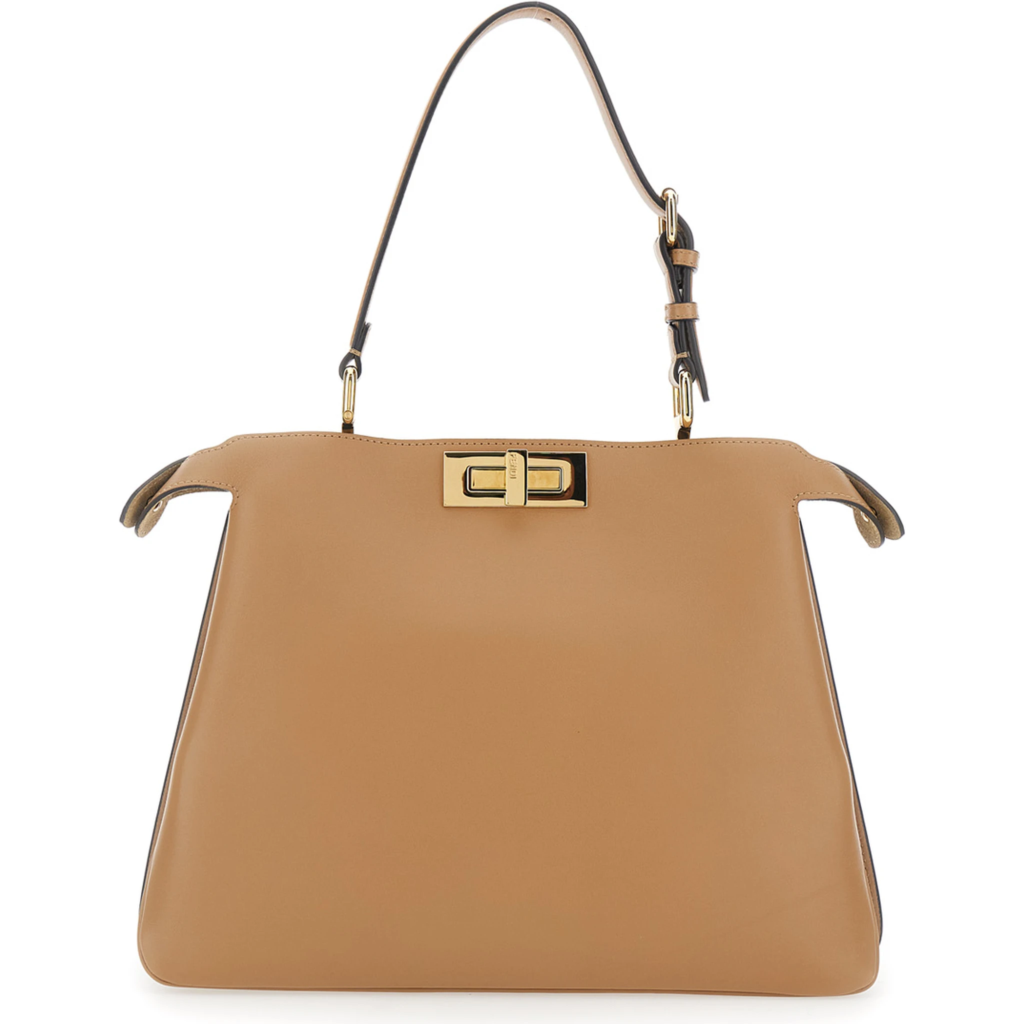 Peekaboo Soft Beige Medium Handbag with One Adjustable and Removable Top Handle and Turn-Lock Closure on Both Sides in Leather Woman