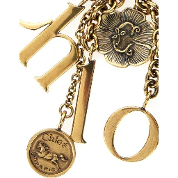 Gold-Colored Keychain with Chain Details and Letter Pendant in Brass Woman