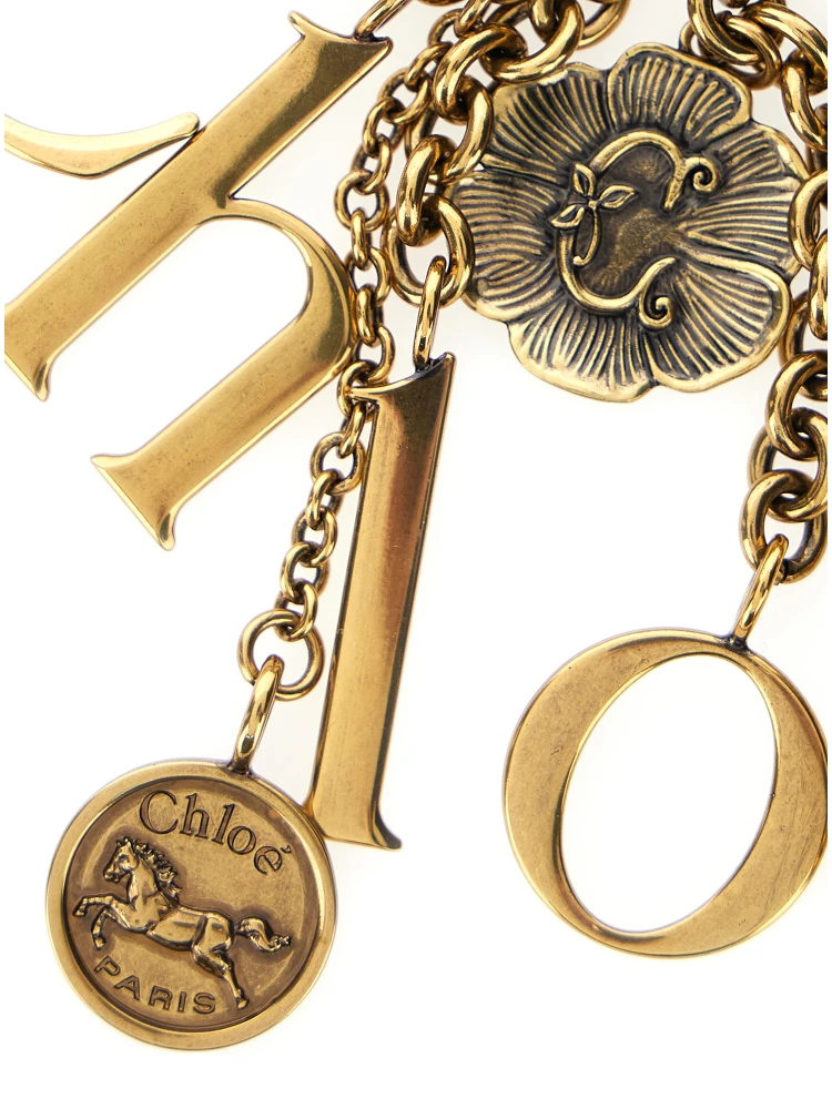 Gold-Colored Keychain with Chain Details and Letter Pendant in Brass Woman alternative
