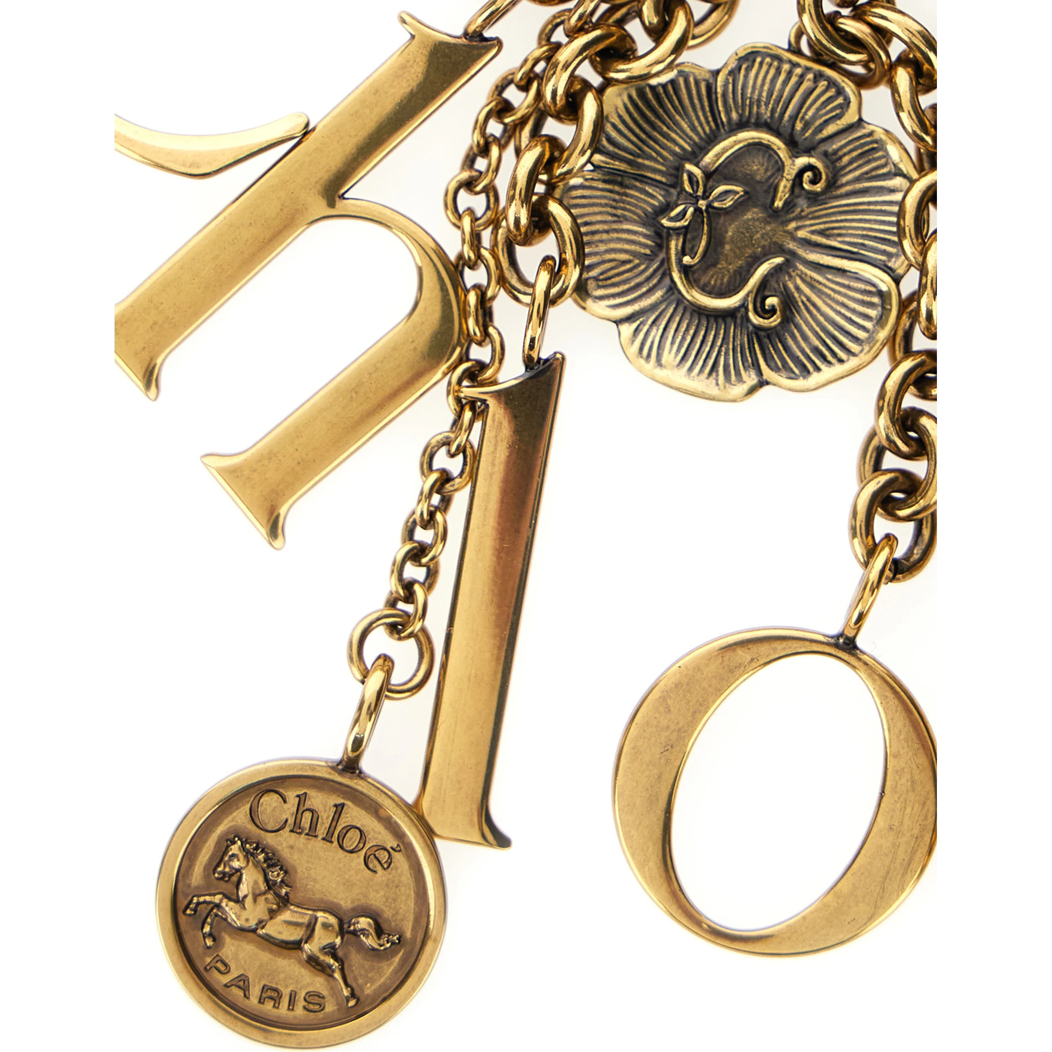 Gold-Colored Keychain with Chain Details and Letter Pendant in Brass Woman