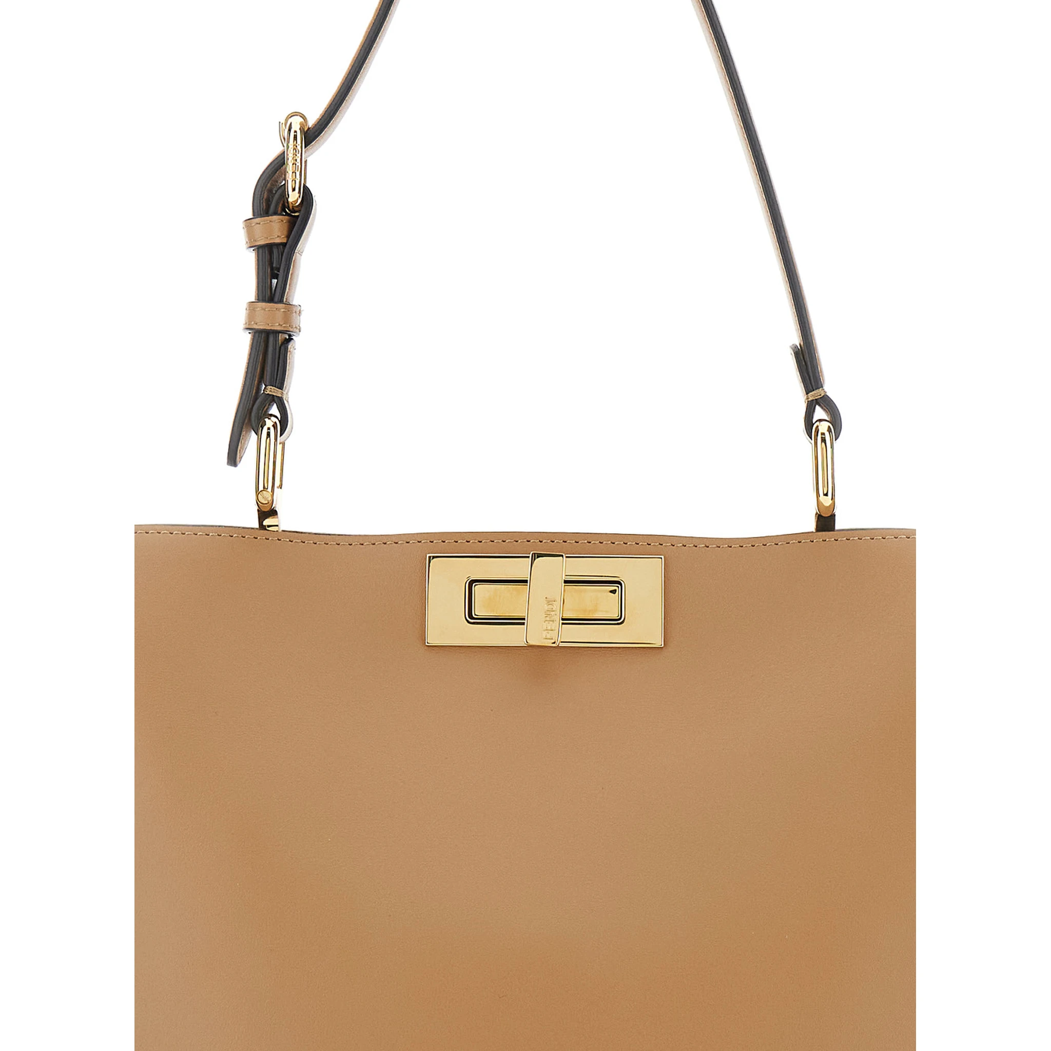 Peekaboo Soft Beige Medium Handbag with One Adjustable and Removable Top Handle and Turn-Lock Closure on Both Sides in Leather Woman