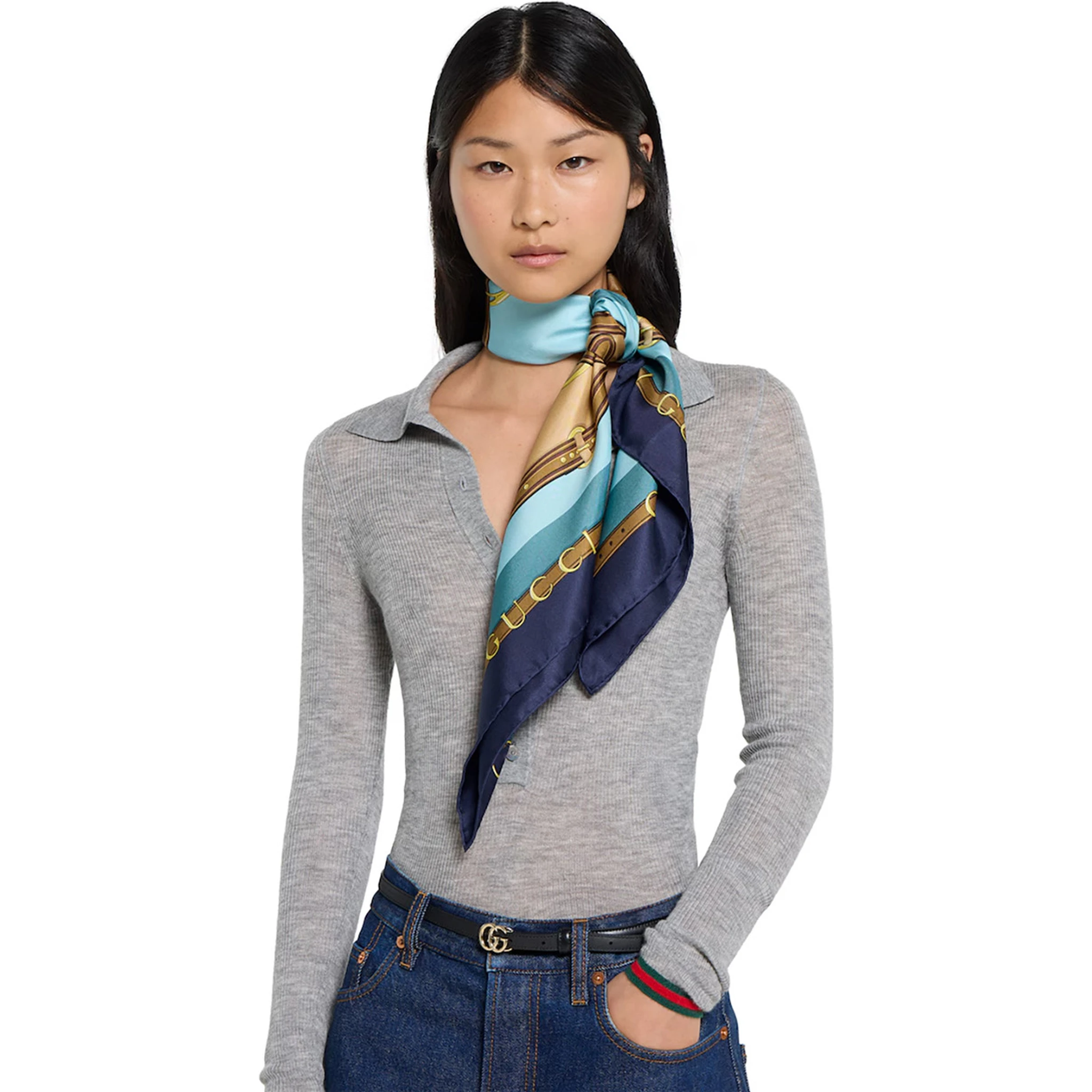 Multicolor Square Scarf with All-Over Print in Silk Woman