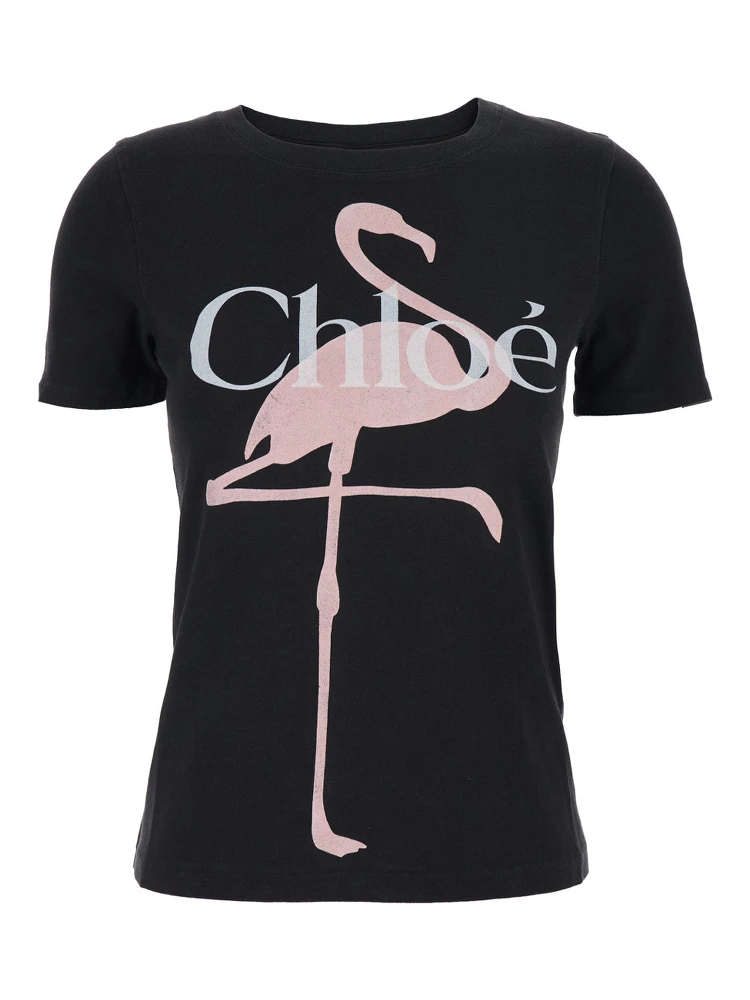 Black Crewneck T-Shirt with Maxi Logo Print on the Front in Cotton Woman