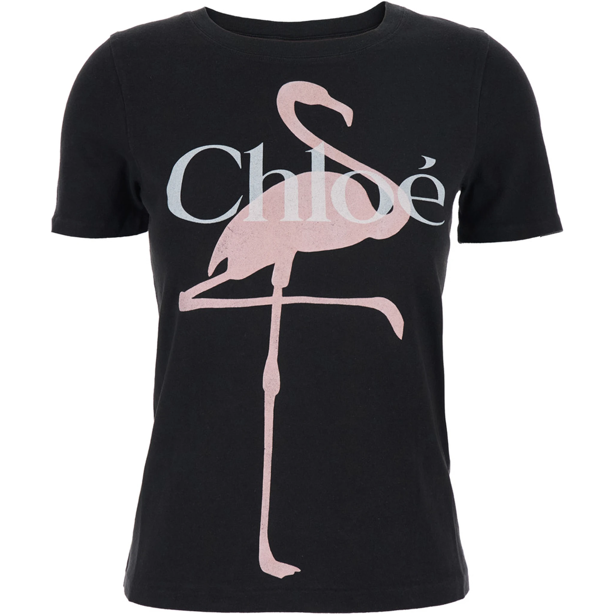 Black Crewneck T-Shirt with Maxi Logo Print on the Front in Cotton Woman