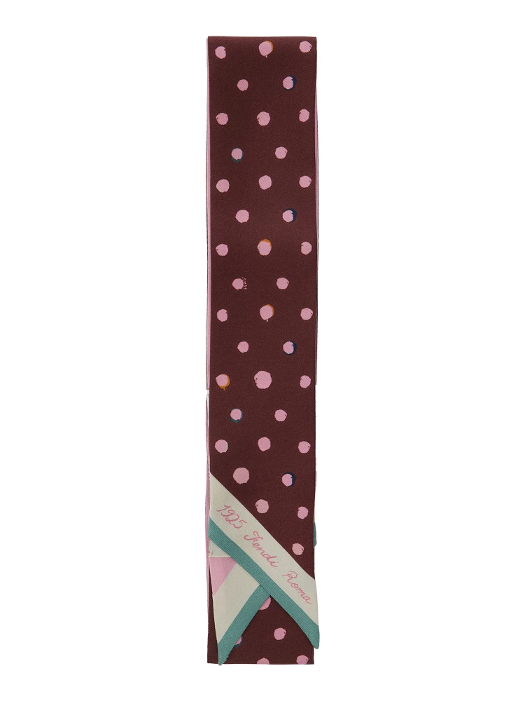 Multicolor Scarf with Polka Dot Pattern and Logo Lettering in Silk Woman