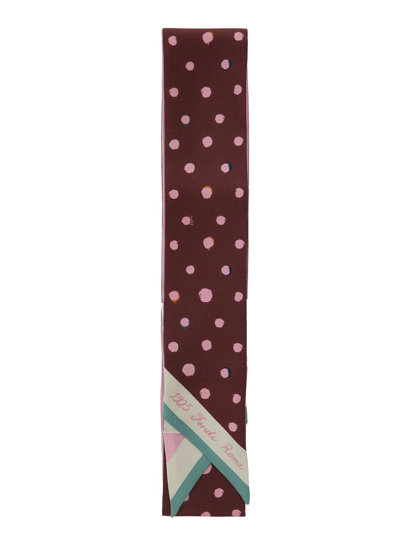 Multicolor Scarf with Polka Dot Pattern and Logo Lettering in Silk Woman