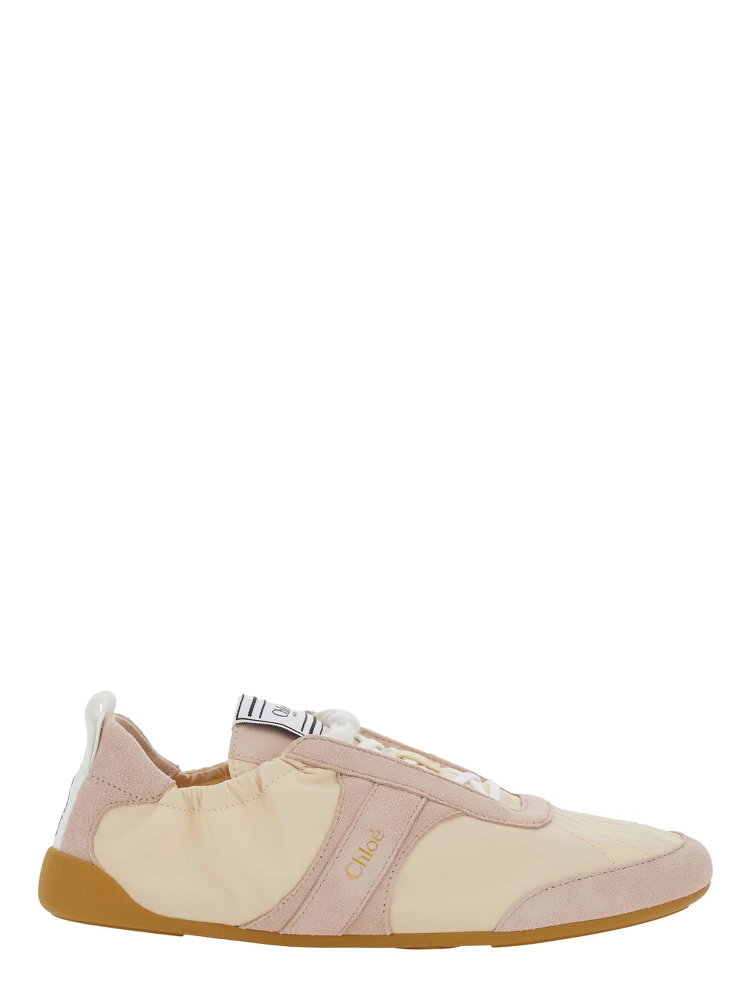 Kick Beige Sneaker with Side Lettering Logo and Elasticated Details in Fabric Woman