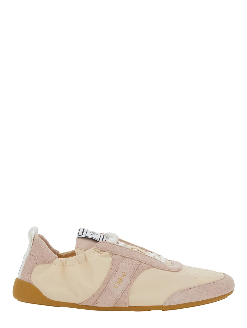 Kick Beige Sneaker with Side Lettering Logo and Elasticated Details in Fabric Woman