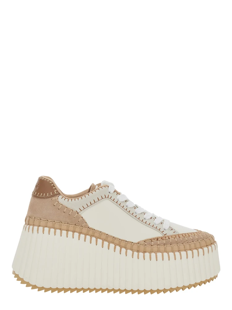 Nama Beige Sneaker with Wedge and Stitching Details in Fabric Woman
