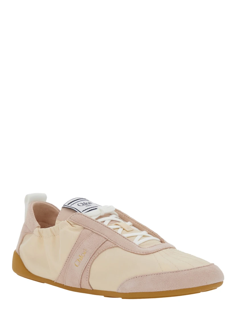 Kick Beige Sneaker with Side Lettering Logo and Elasticated Details in Fabric Woman