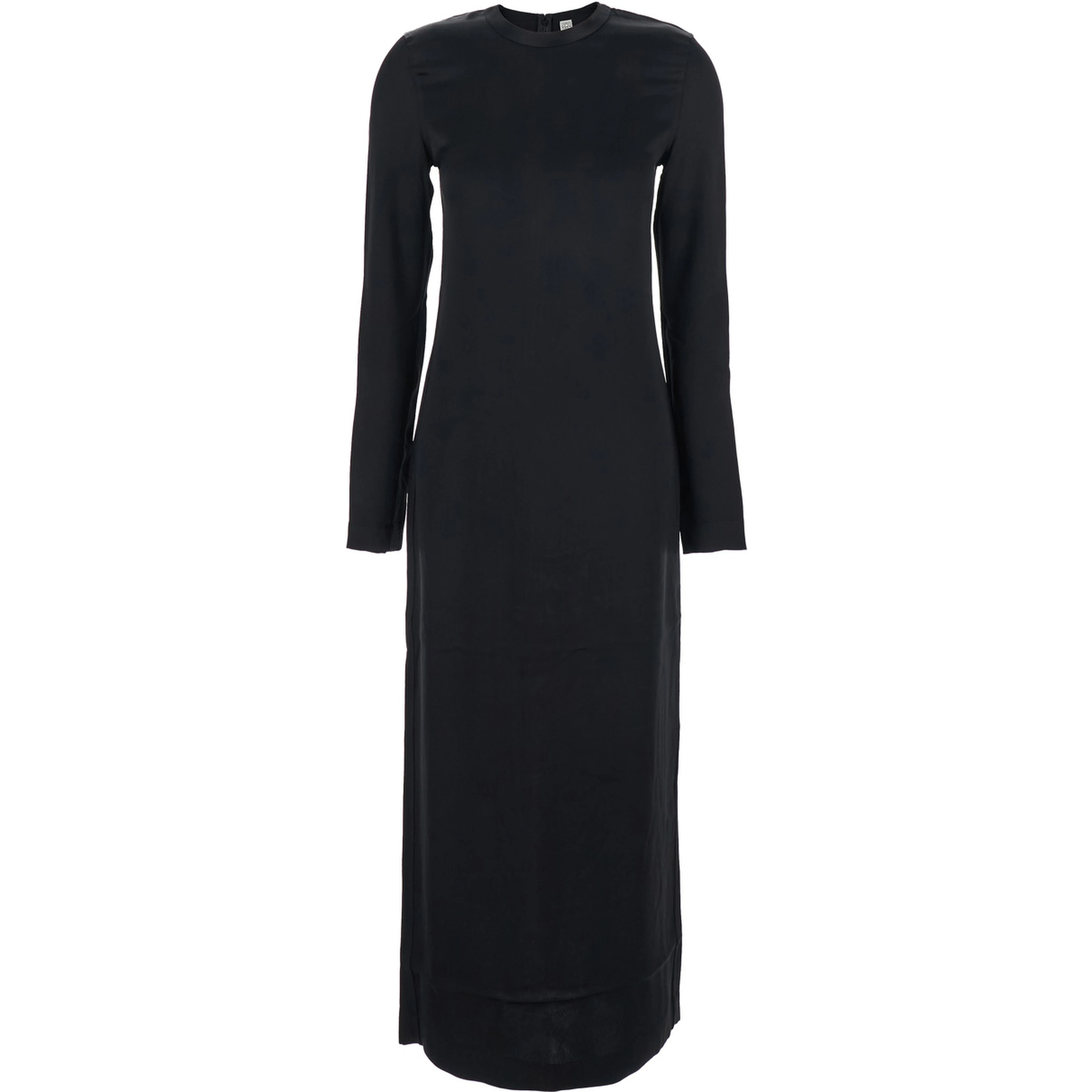 Black Crewneck Long Dress with Rear Single Slit in Viscose Woman