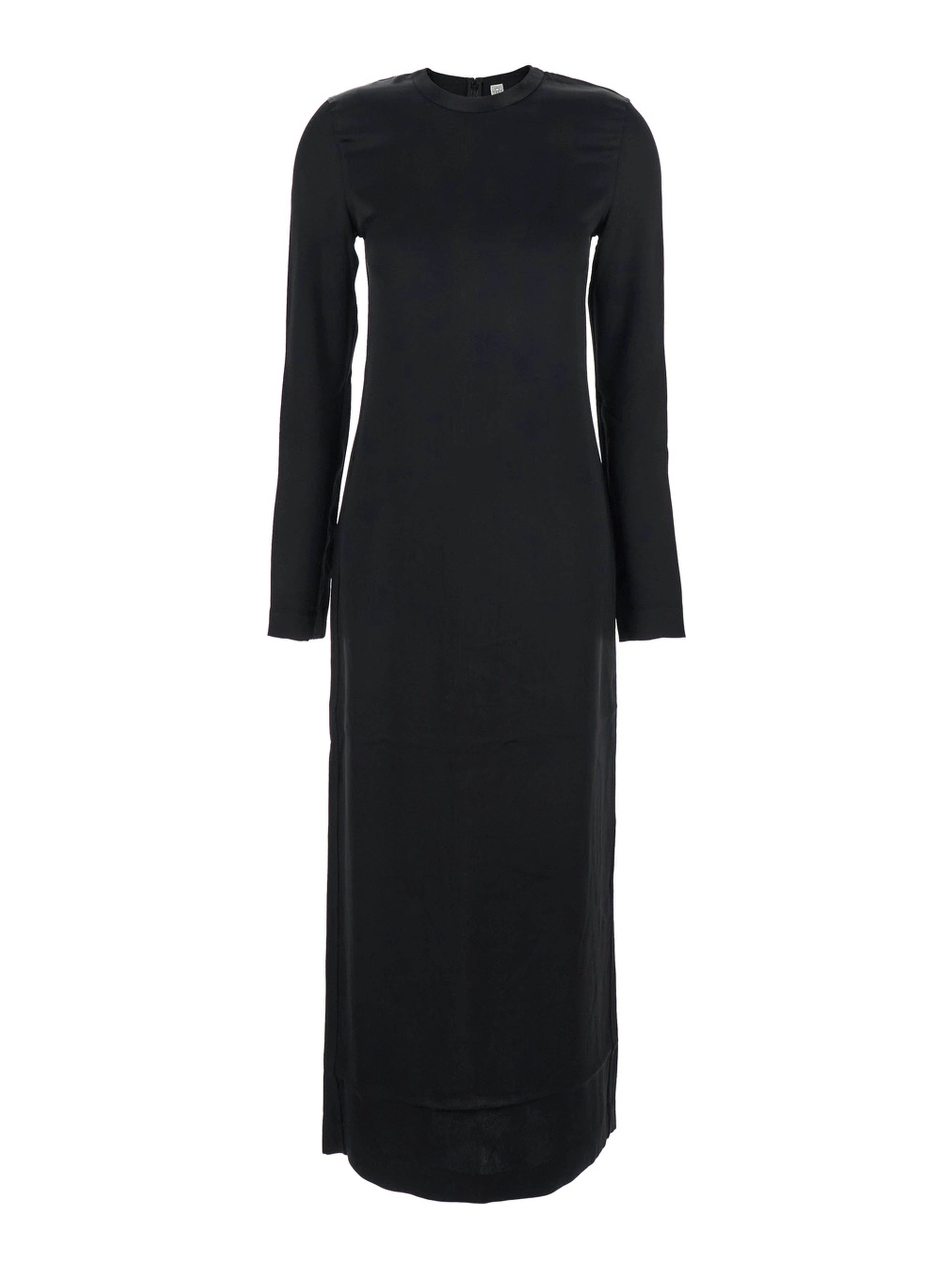 Black Crewneck Long Dress with Rear Single Slit in Viscose Woman