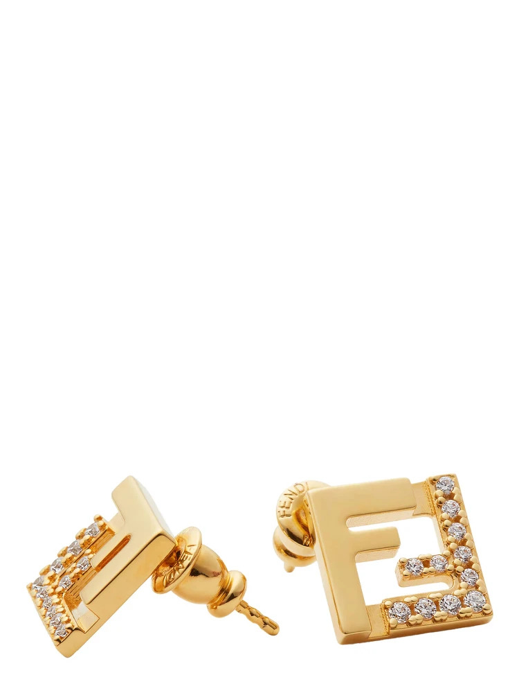 Gold Colored Earings with FF Silhouette and Crystal Embellishments in Brass Woman alternative