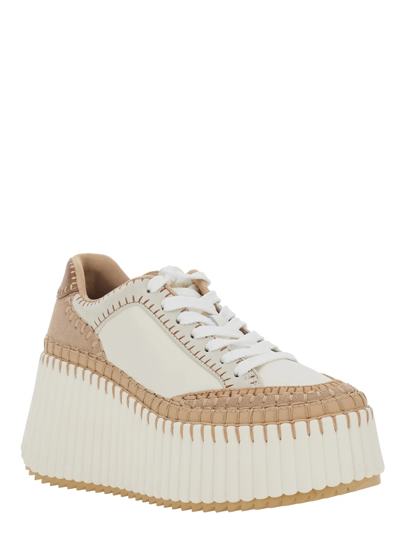Nama Beige Sneaker with Wedge and Stitching Details in Fabric Woman