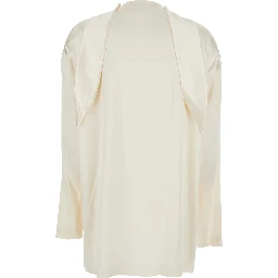White Blouse with High Neck and Tie Detail in Silk Stretch Woman