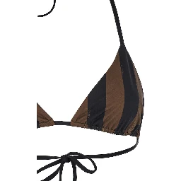 Brown Reversible Bikini with Adjustable Tie Closure and All-Over Stripe Motif in Tech Fabric Stretch Woman