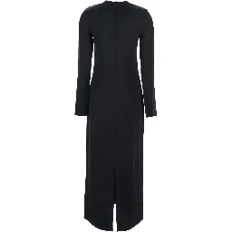 Black Crewneck Long Dress with Rear Single Slit in Viscose Woman