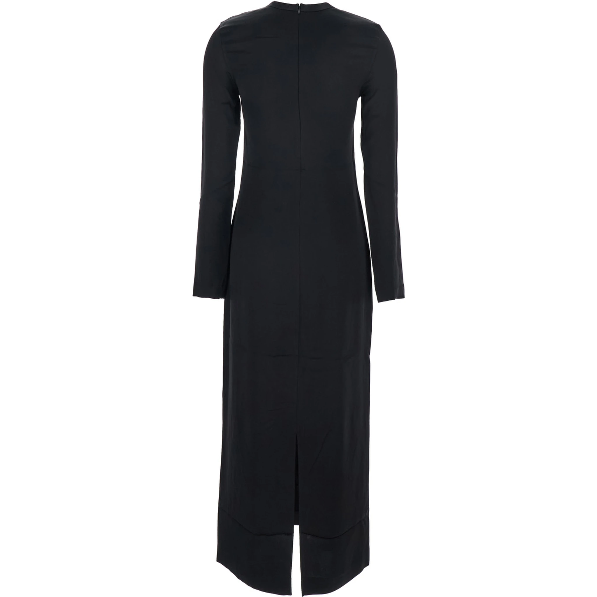 Black Crewneck Long Dress with Rear Single Slit in Viscose Woman