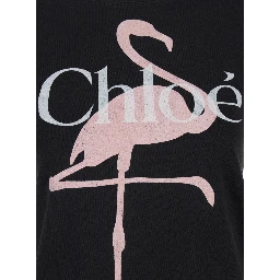 Black Crewneck T-Shirt with Maxi Logo Print on the Front in Cotton Woman