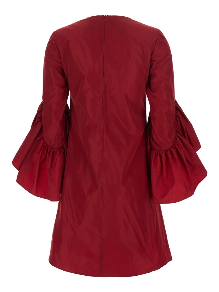 Red Crewneck Dress with Draped Flared Sleeves in Silk Blend Woman alternative