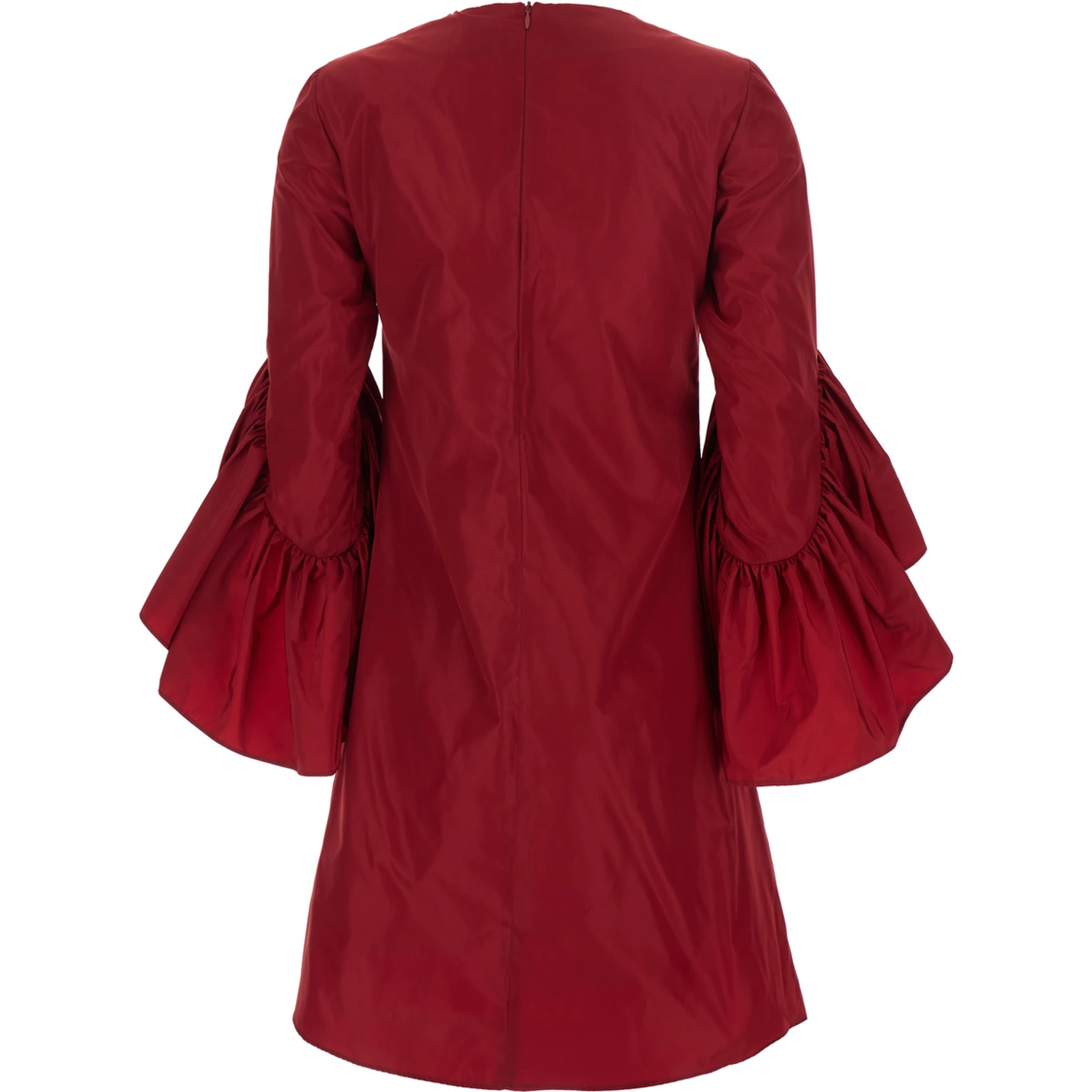 Red Crewneck Dress with Draped Flared Sleeves in Silk Blend Woman