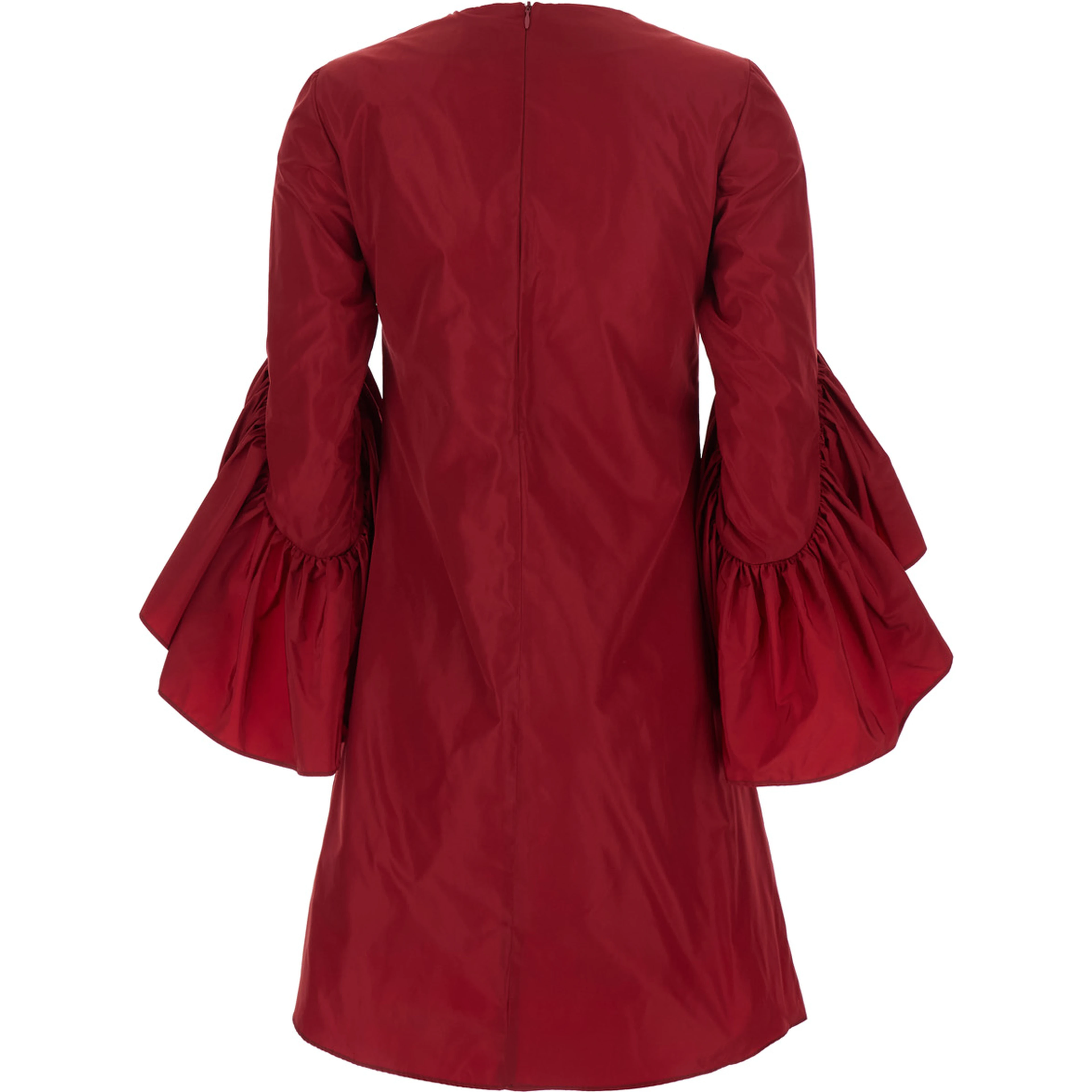 Red Crewneck Dress with Draped Flared Sleeves in Silk Blend Woman