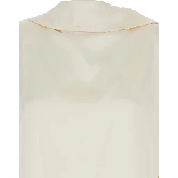 White Blouse with High Neck and Tie Detail in Silk Stretch Woman