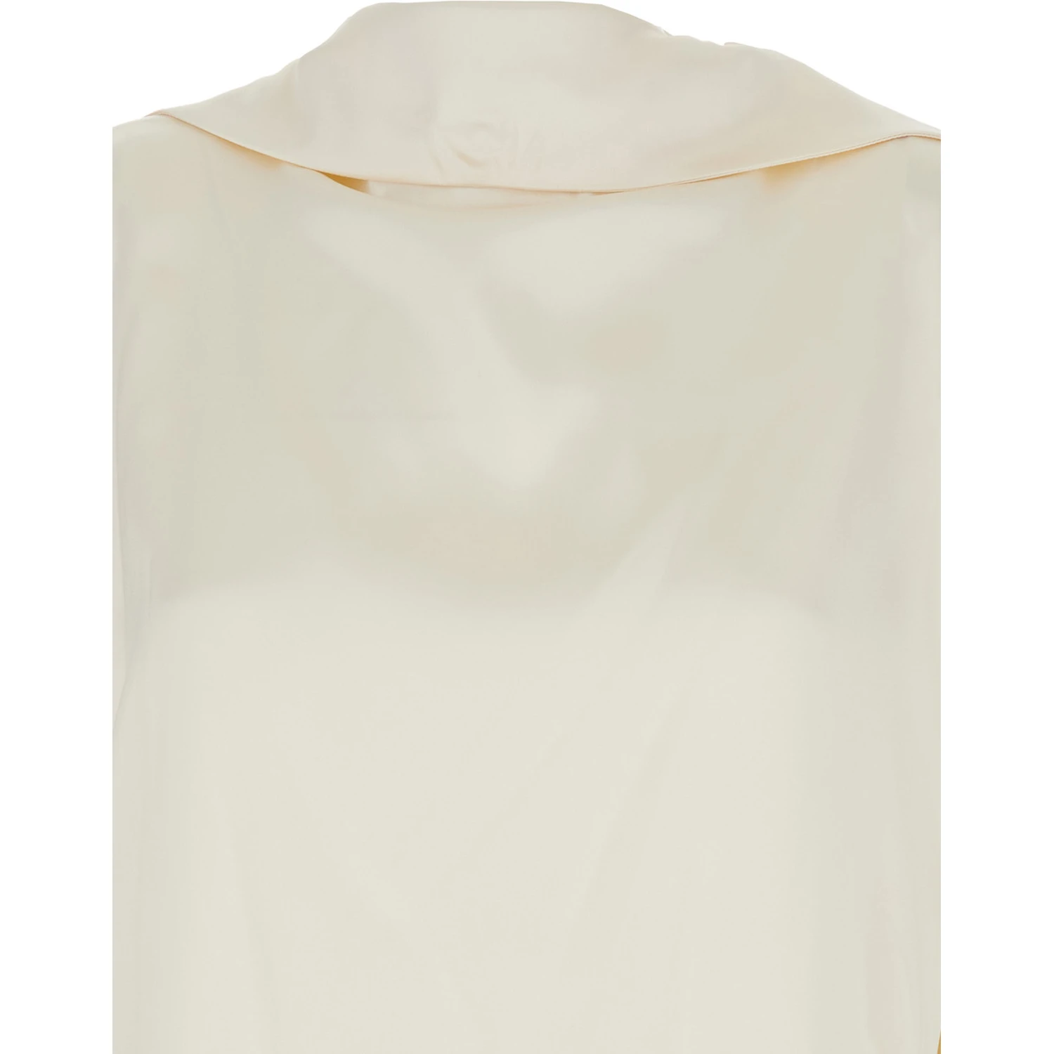 White Blouse with High Neck and Tie Detail in Silk Stretch Woman