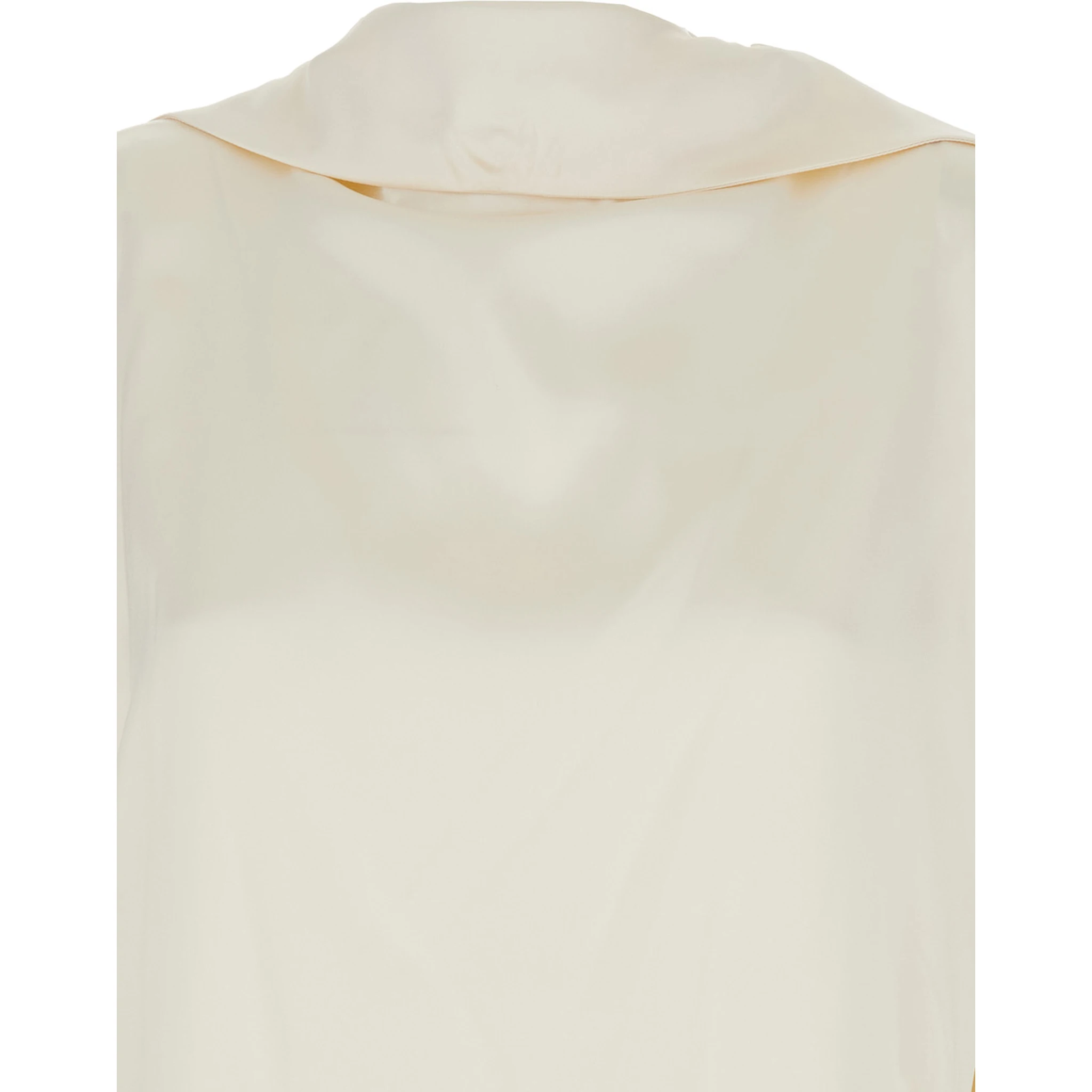 White Blouse with High Neck and Tie Detail in Silk Stretch Woman