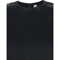 Black Crewneck Long Dress with Rear Single Slit in Viscose Woman