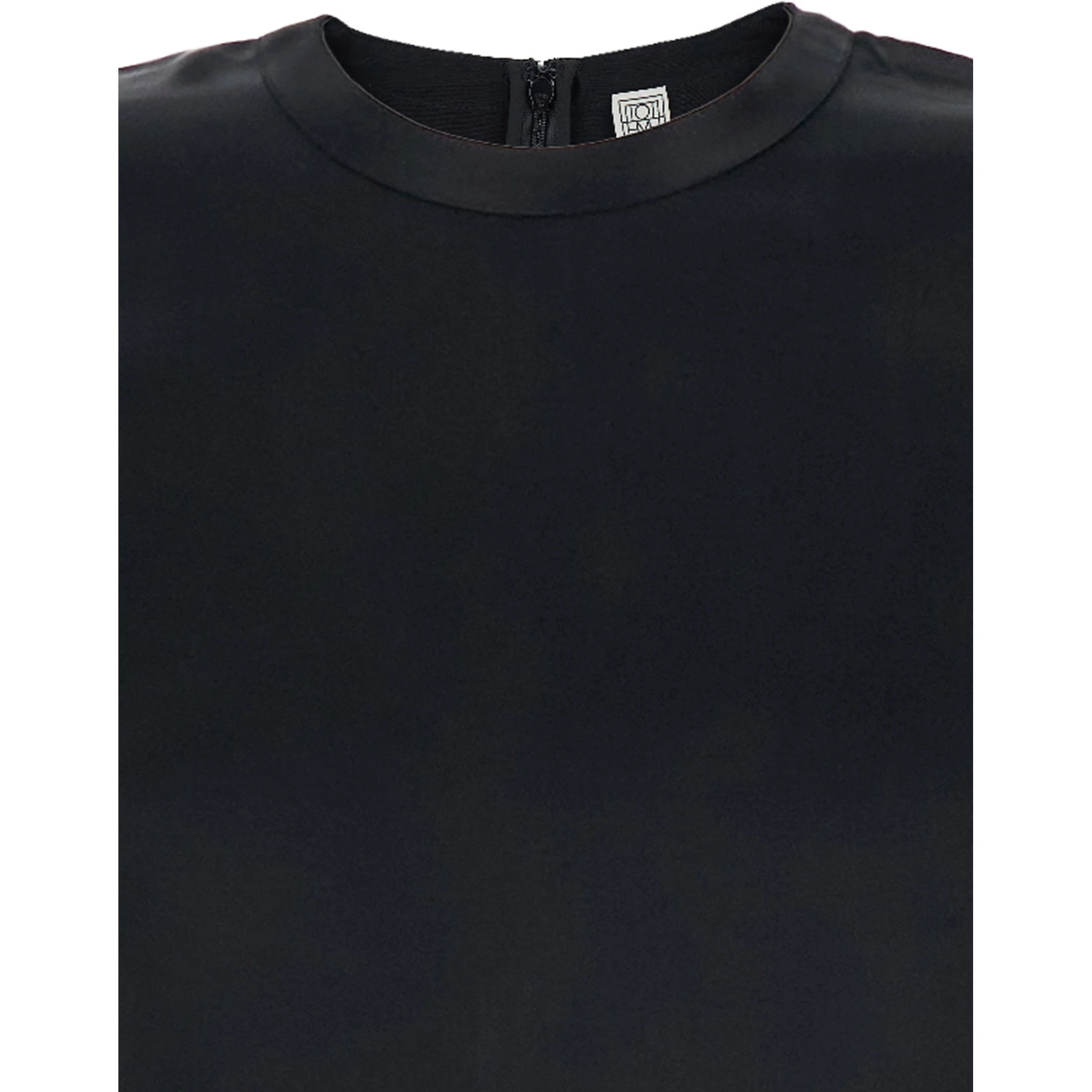 Black Crewneck Long Dress with Rear Single Slit in Viscose Woman