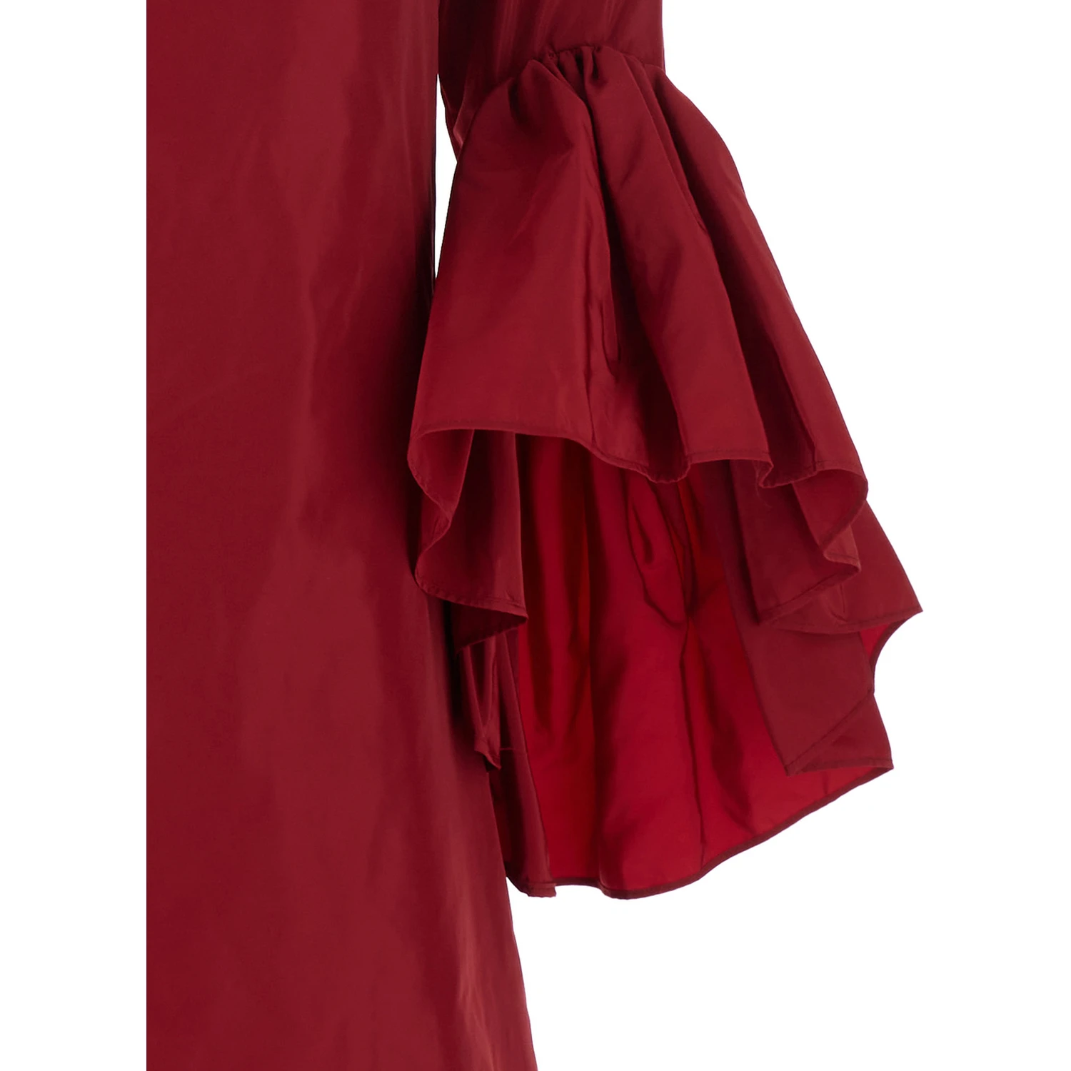 Red Crewneck Dress with Draped Flared Sleeves in Silk Blend Woman