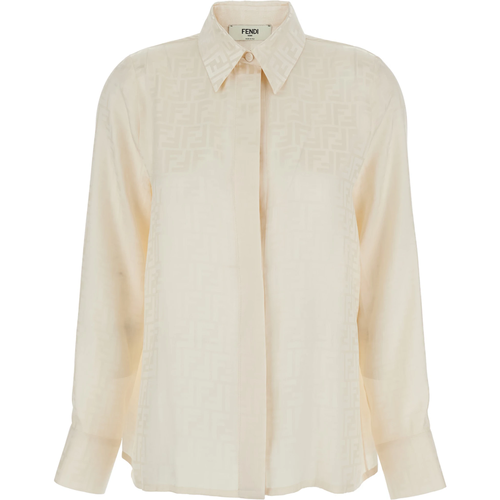 White Shirt with Pointed Collar and FF Motif in Silk Woman