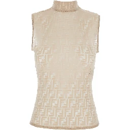White Crewneck Sleeveless Top with All-Over FF Motif and Rear Zip Closure in Tech Fabric Stretch Woman