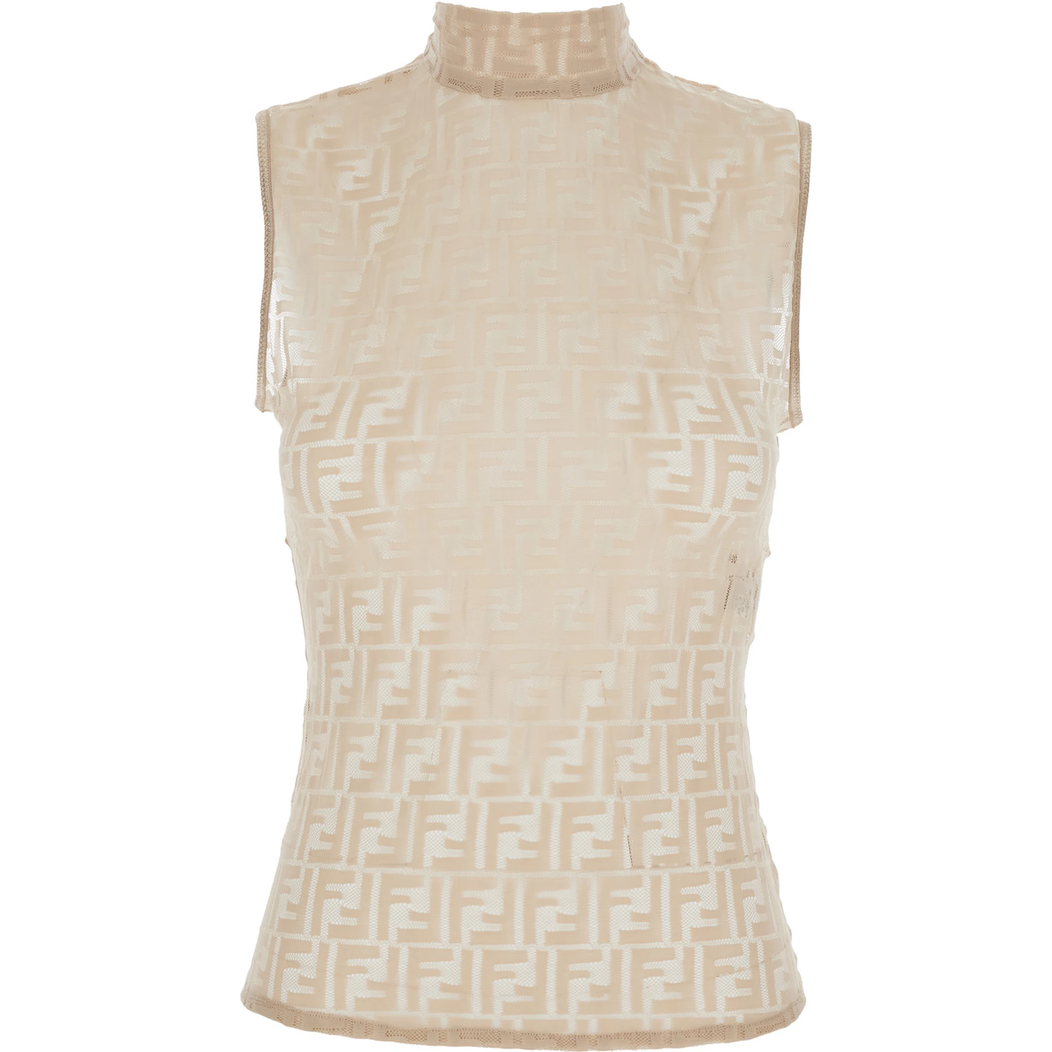 White Crewneck Sleeveless Top with All-Over FF Motif and Rear Zip Closure in Tech Fabric Stretch Woman