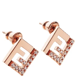 Pink Earings with FF Silhouette and Crystal Embellishments in Brass Woman