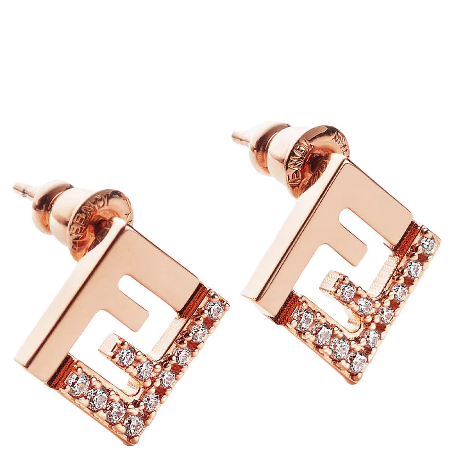 Pink Earings with FF Silhouette and Crystal Embellishments in Brass Woman