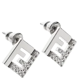 Silver Colored Earings with FF Silhouette and Crystal Embellishments in Brass Woman