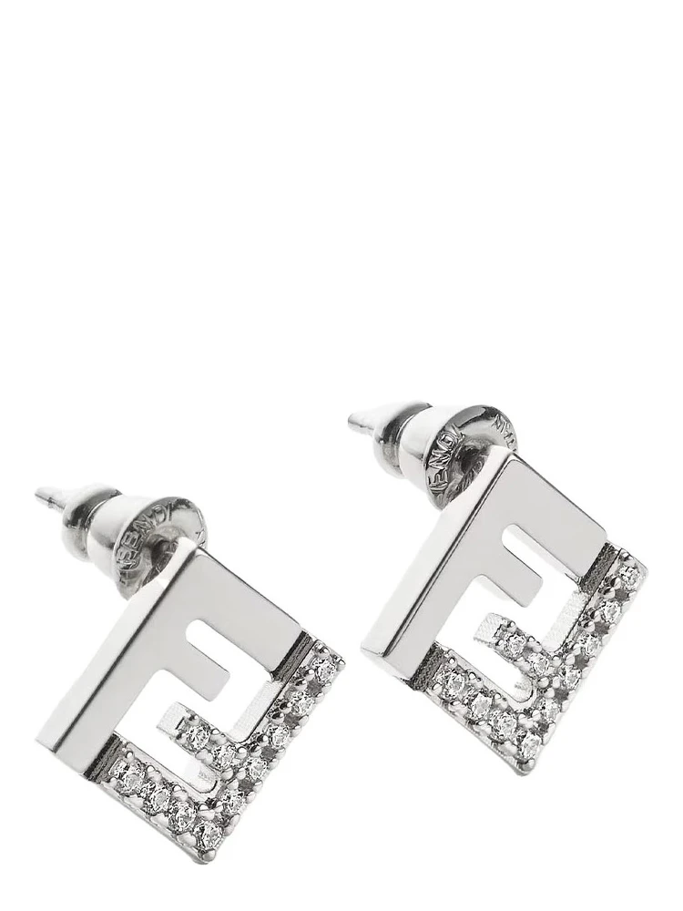 Silver Colored Earings with FF Silhouette and Crystal Embellishments in Brass Woman