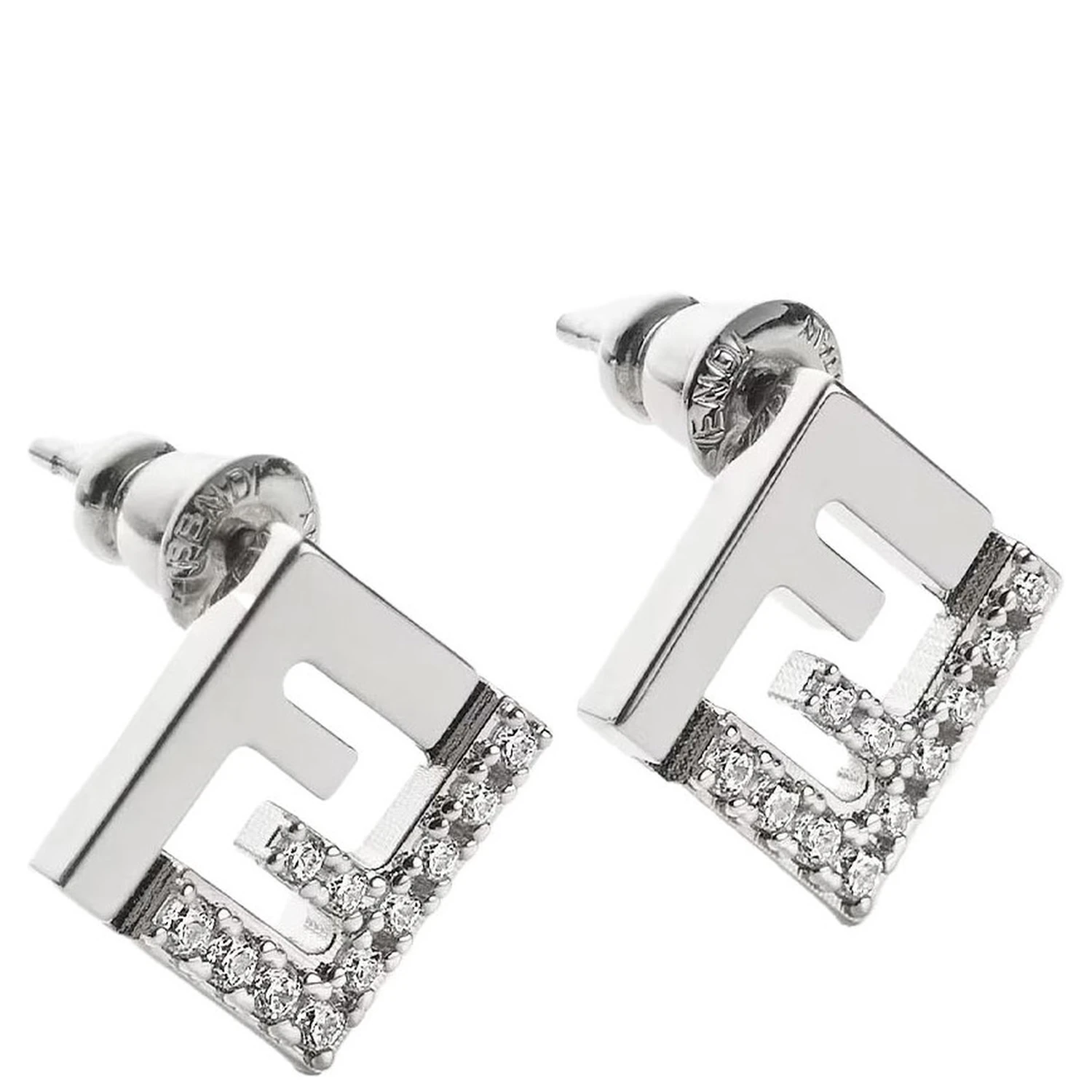 Silver Colored Earings with FF Silhouette and Crystal Embellishments in Brass Woman
