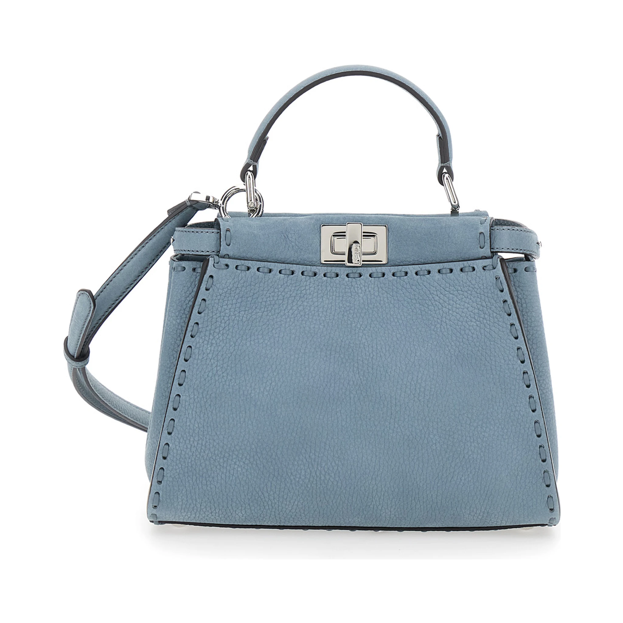 Peekaboo Blue Handbag with Turn-Lock Closure on Both Sides in Grained Leather Woman