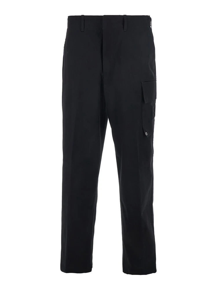 Black Pants with Cargo Pocket on the Side and FF Embroidery on the Pocket in Cotton Man