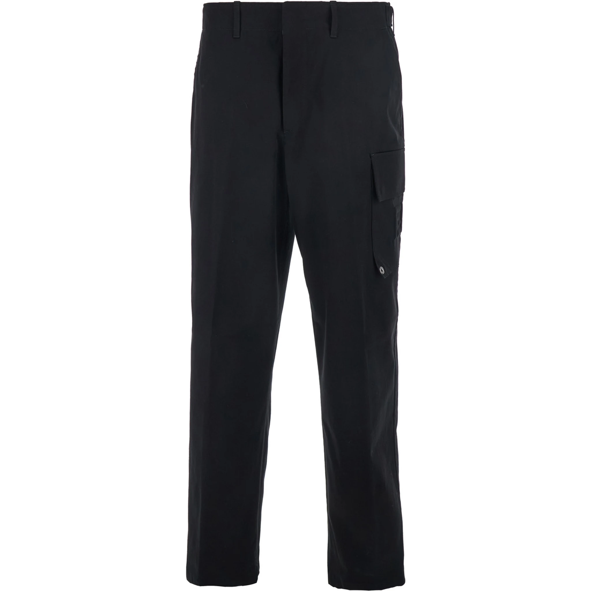 Black Pants with Cargo Pocket on the Side and FF Embroidery on the Pocket in Cotton Man