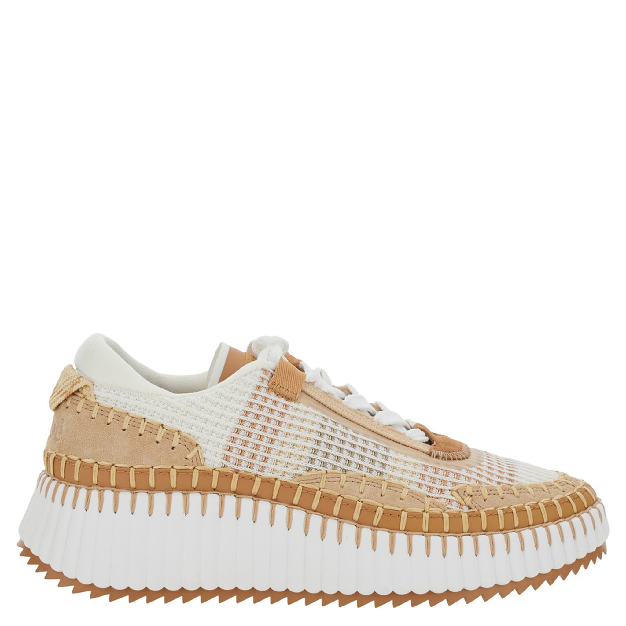 Nama Beige Sneaker with All-Over Stitching in Fabric Woman