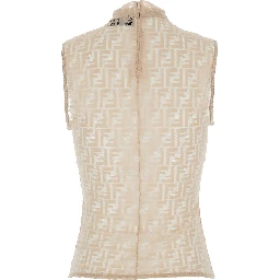 White Crewneck Sleeveless Top with All-Over FF Motif and Rear Zip Closure in Tech Fabric Stretch Woman