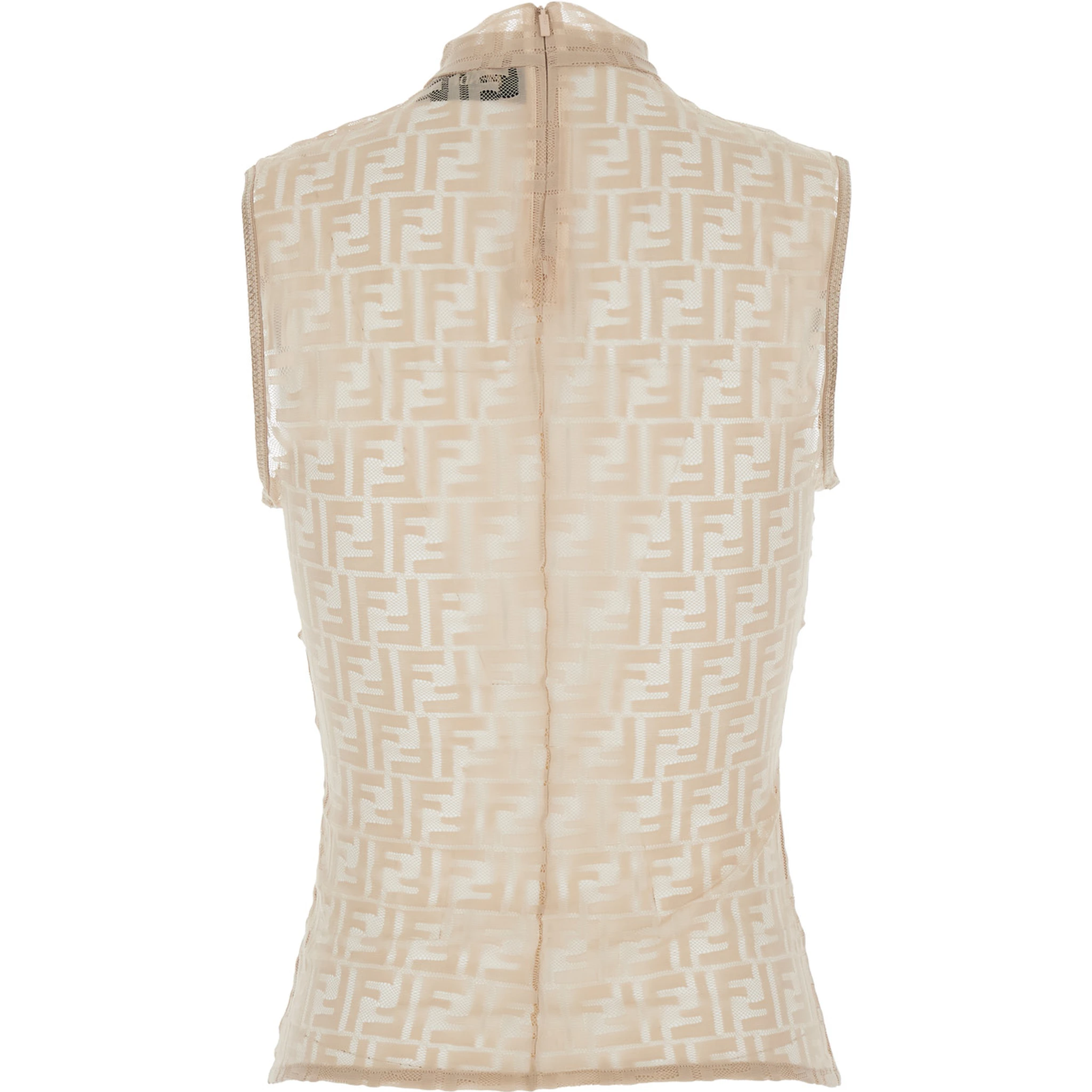 White Crewneck Sleeveless Top with All-Over FF Motif and Rear Zip Closure in Tech Fabric Stretch Woman