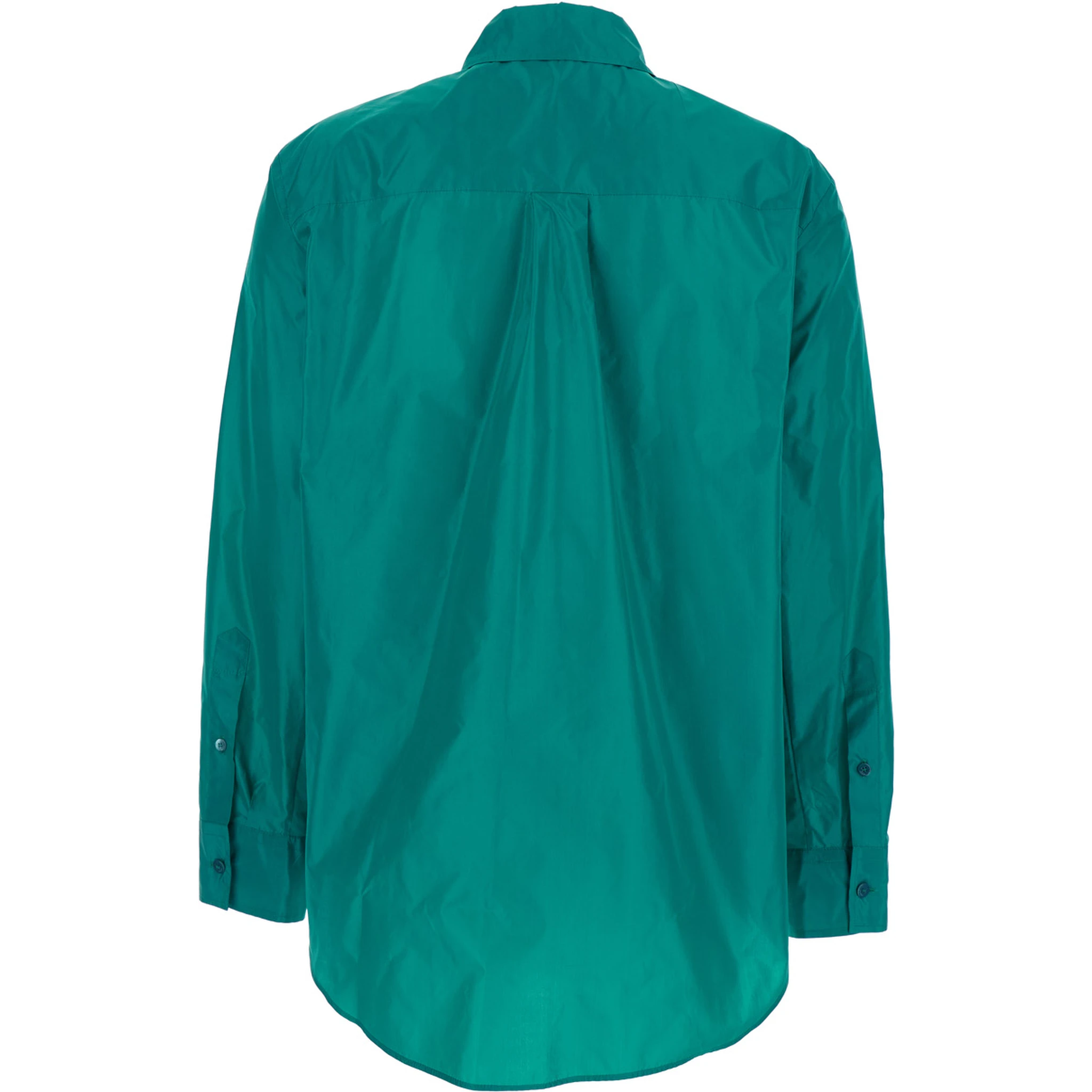 Blue Shirt with Classic Collar and Logo Lettering on the Front in Silk Woman