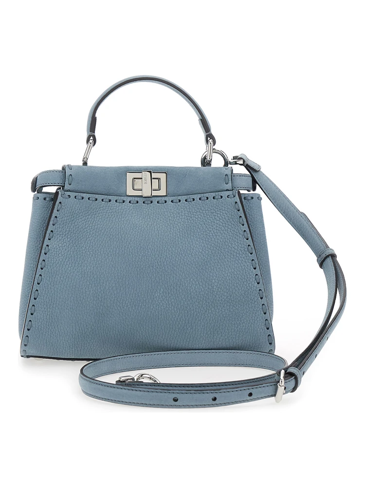 Peekaboo Blue Handbag with Turn-Lock Closure on Both Sides in Grained Leather Woman alternative